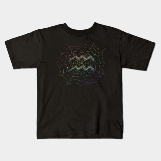 Rainbow Spiderweb Aquarius Kids T-Shirt by HauntedIndigo